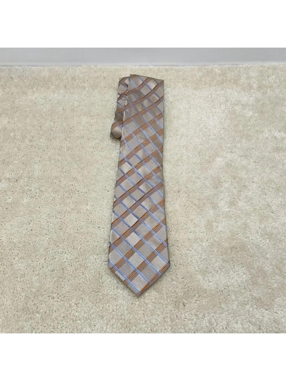 Michael Kors Plaid Necktie Pure Silk Woven Check Geometric Men Business Suit VGC
